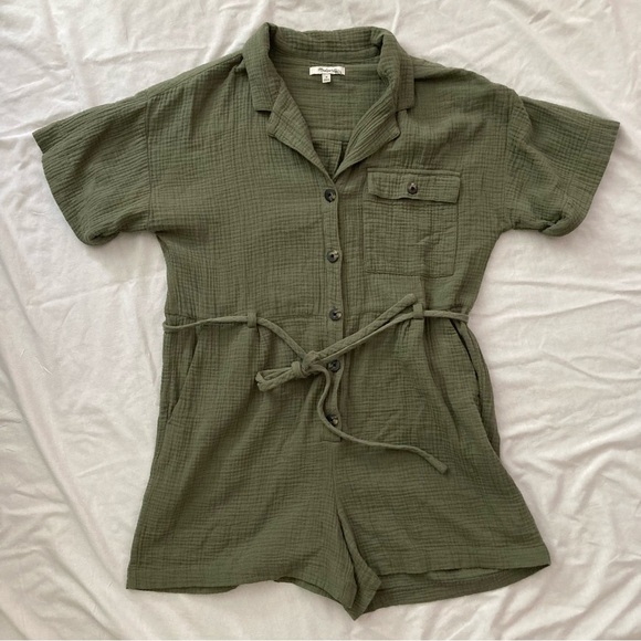 Madewell Belted Safari Romper Olive Green Size Medium - Picture 5 of 8